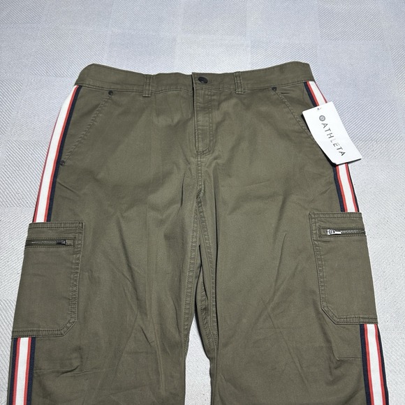 NEW Athleta Summit Cargo Pants Womens 10 Olive Green Stretch Side Stripe NWT - Picture 2 of 15